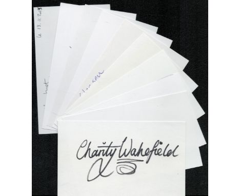 Actresses/Actors. 10 x Collection of signed White Cards Approx. 5x3 Inch. Signatures such as Harry Melling. Laura patch. Char