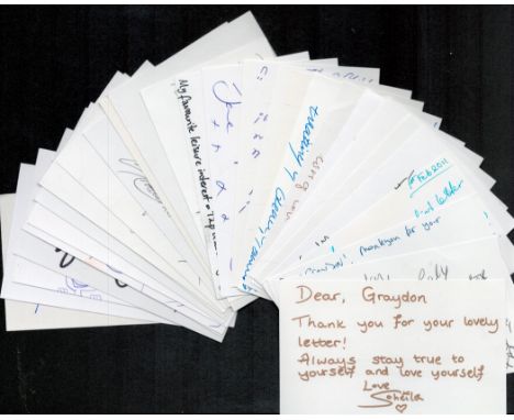 Entertainment. 30 x Collection Signed White Cards Approx. 5x3 Inch. Signatures such as Kate Phillips. Vivien Carter. Naomi Wi