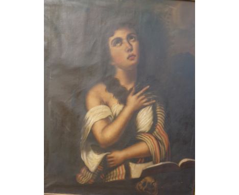 19th century continental schoolHead and shoulders portrait of a figure in prayer Oil on canvasTogether with a print of Winsto