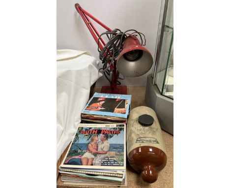 An anglepoise lamp together with a stoneware foot warmer and assorted 45 records including Marmalade, Bridie Gallagher, Demis