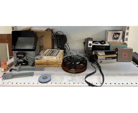 A Pathescope Ace Projector together with a Silber viewer, an Ilford Elmo Cine camera, a Pathescope 9.5mm Cine camera, Polaroi