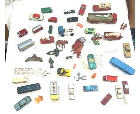 Large selection of vintage and later die cast cars, farm animals etc 
