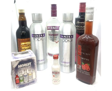 Selection of sealed spirits to include Smirnoff Vodka, Absolut  etc 