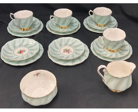 Royal Albert Rosamund bone china part set to include 4 cups and saucers, sandwich plates,  milk jug/creamer and sugar bowl, s