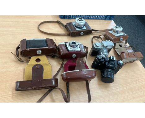 Selection of vintage cameras to include Zenit, Koroll etc, untested