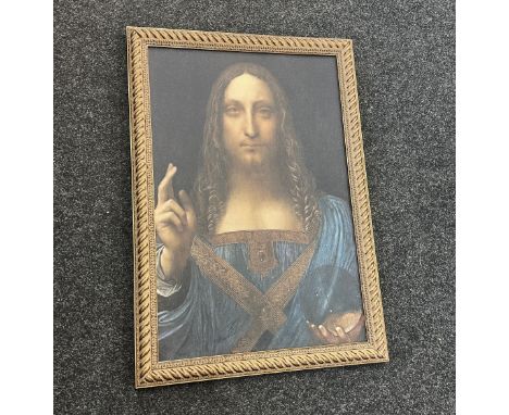 Gilt framed print on canvas of Jesus measures approx 33 inches tall by 24 wide 