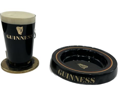 Vintage Guinness illuminating bar front light, untested 6 inches tall and a advertising ashtray