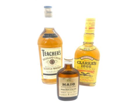 Clarke's 1866 Bourbon, Teachers Highland Cream Scotch Whisky, John Haig's Gold Label Blended Scotch Whisky 