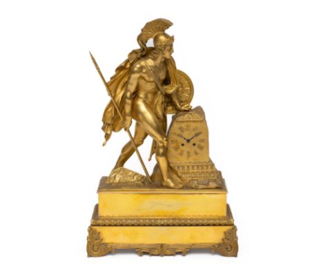 Frankrijk, vuurvergulde bronzen sculpturale pendule, Empire, circa. 1820; Uurwerk uitgevoerd met gaand- en slagwerk op bel. D
