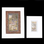 India, a miniature depicting a Sadhu with three figures and a miniature with three figures cooking i