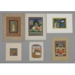 India, a collection of six various miniature paintings, 19th-20th century;