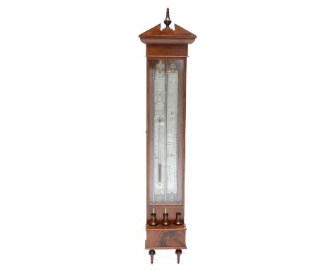 Mahoniehouten bakbarometer, G. Gardeneio, Emden, circa 1810; Uitgevoerd met tinnen gegraveerde schaalplaten, kwikbuis en ther
