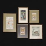 Persia, three miniature paintings, 20th century and India, a miniature painting depicting Vishnu and