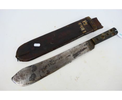 A World War Two (WW2 / WWII) British army issue machete, the 37 cm (l) blade stamped with broad arrow, J.J.B and dated 1945, 