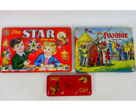 MAP - Windsor & Newton - Fred Liebetruth - Vintage Paint Tins / Pallets. A selection of Three vintage 1960's era, lithographe