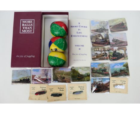 A vintage juggling set and a quantity of Atlas Editions train plaques. [W]
PLEASE NOTE: ALL ITEMS MUST BE PAID FOR  AND COLLE