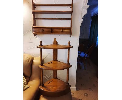 Ercol - An Ercol corner whatnot, approximately 80 cm (h) and a wall mountable shelf unit / plate rack. [2]. [W]

NOTE: ITEMS 