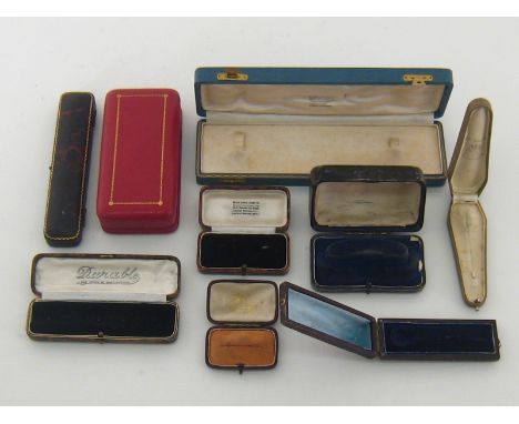 A group of 19th century and later jewellery boxes, including 'Gebr. Hemmerle, Munchen' stick pin box, a 'Goldsmiths and Silve