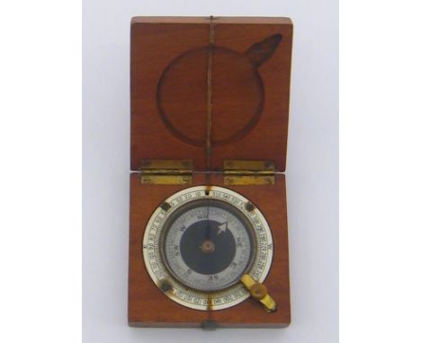 A mahogany-cased sighting compass. 7.5cm. square. 