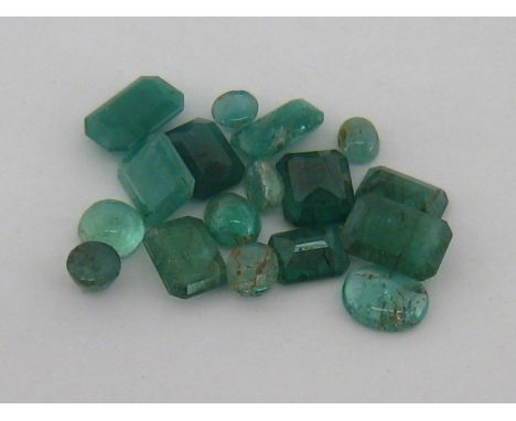 A quantity of loose polished emeralds, total weight approx 23.95cts.  VAT will be added to the hammer on this lot.