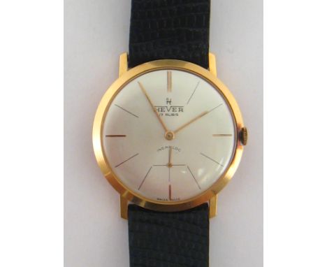 Hever, a gentleman's 18 carat gold manual wind wristwatch, ref. 1560/1569, the silvered dial with linear markers, baton hands
