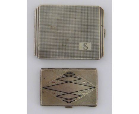 A Czech silver  Art Deco style cigarette case, engine-turned and initialled "S", 4th standard,  stamped .835, as used in Bohe