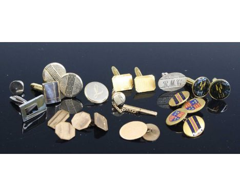 A collection of gent's cufflinks, to include gold plated and steel examples 
