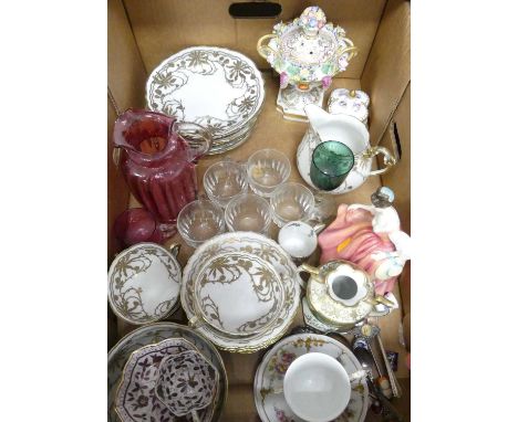A collection of ceramics and glassware, to include a pair of Limoges floral decorated coffee cans and saucers, gilt enamel de