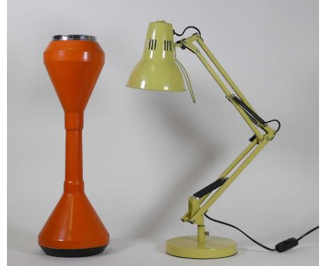 A contemporary anglepoise style desk lamp; together with a mid-20th century orange plastic and chromed plastic ashtray (2) 