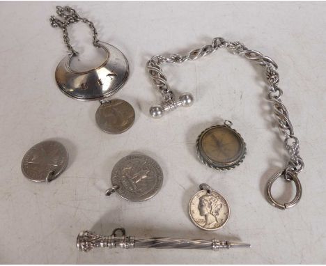 A small collection of miscellaneous items to include an Old Sheffield plate decanter collar annotated for Gin, white metal &a