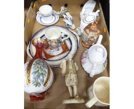 A collection of ceramics and glassware, to include a Bohemian overlaid cranberry glass vase, Royal Worcester figure of a wate