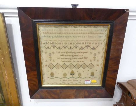 Mary Anne Nichols - a late Victorian alphabet and number needlework sampler, dated 1888