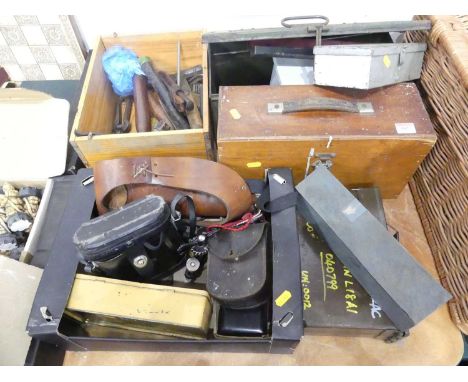 A large collection of workman's tools, to include snip scissors, forceps, hammer, axes, scientific rulers etc 