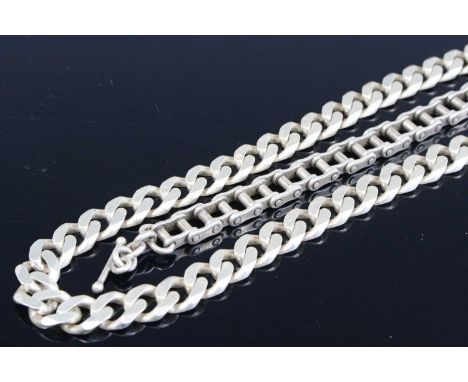 A heavy Italian silver curblink necklace, 157g, 57cm; together with a silver bike-chain link bracelet, 63g; and a large colle