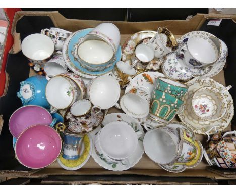 A box of 19th century ceramics, mainly being teacups, saucers and coffee cans, to include examples by Derby and Royal Vienna 