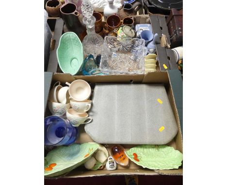 Two boxes of miscellaneous items, to include a Susie Cooper part dinner service, various Carltonware plates, tricorn hat, jas