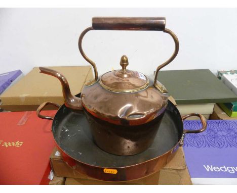 A copper range kettle; together with a copper saucepan 