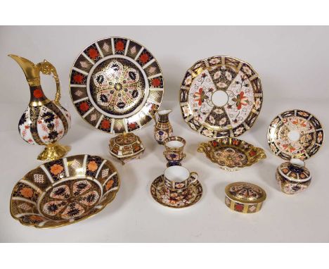 A collection of Royal Crown Derby pattern 1128 Imari wares, to include a ewer, h. 26cm, coffee can and saucer, various dishes