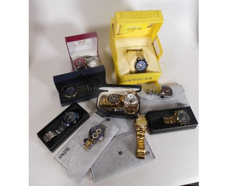 A collection of fashion watches, to include Sekonda steel cased gentleman's chronograph and examples by Invicta and Biden