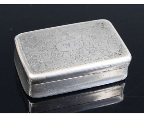 A 19th century Anglo-Chinese silver snuff box, having all-over engraved decoration, signed to the inside of the lid with two 