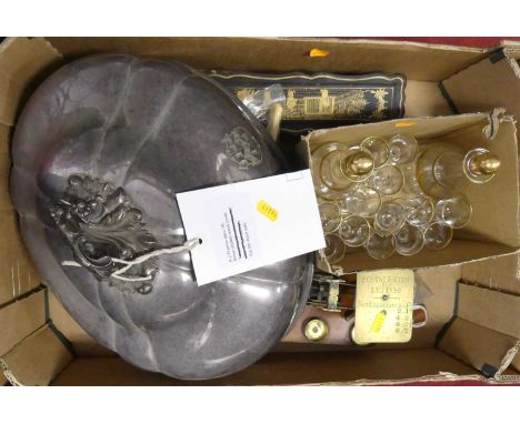 A collection of miscellaneous items to include early 20th century postage scales, a 19th century Old Sheffield plate meat cov