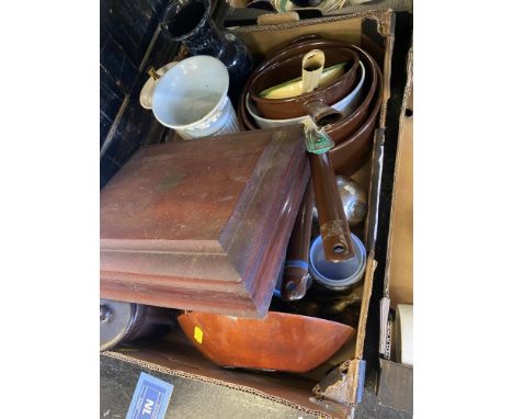 A box of odds inc. enamel ware etc.
