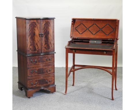 A modern writing desk, 74cm, together with a reproduction cabinet