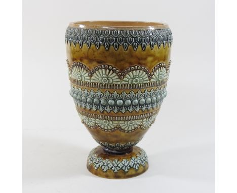 A 19th century Doulton Lambeth stoneware oil lamp base, dated 1884, 24cm high