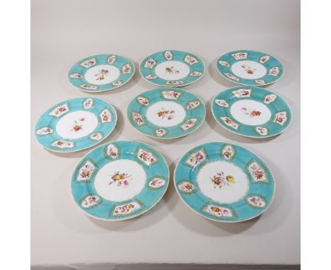 A 19th century Staffordshire porcelain part dessert service, painted with flowers, together with an Edwardian balloon shaped 
