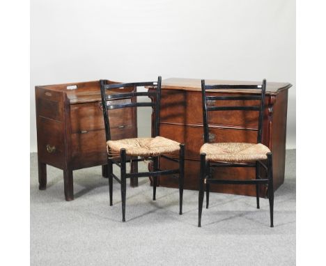 A 19th century mahogany tray top commode, 59cm, together with a Victorian walnut chest of drawers and two Heal's ebonised and