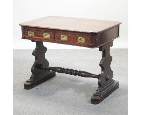 A Victorian mahogany campaign sofa table, 91cm