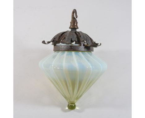 An early 20th century glass pendant light, in the manner of WAS Benson, bearing registration number 290976, 22cm high