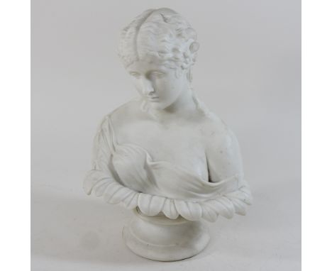 A 19th century bisque porcelain portrait bust of a lady, on a socle base, 27cm high overall