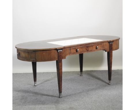 An Art Deco style mahogany desk, with an inset writing surface, 192cm